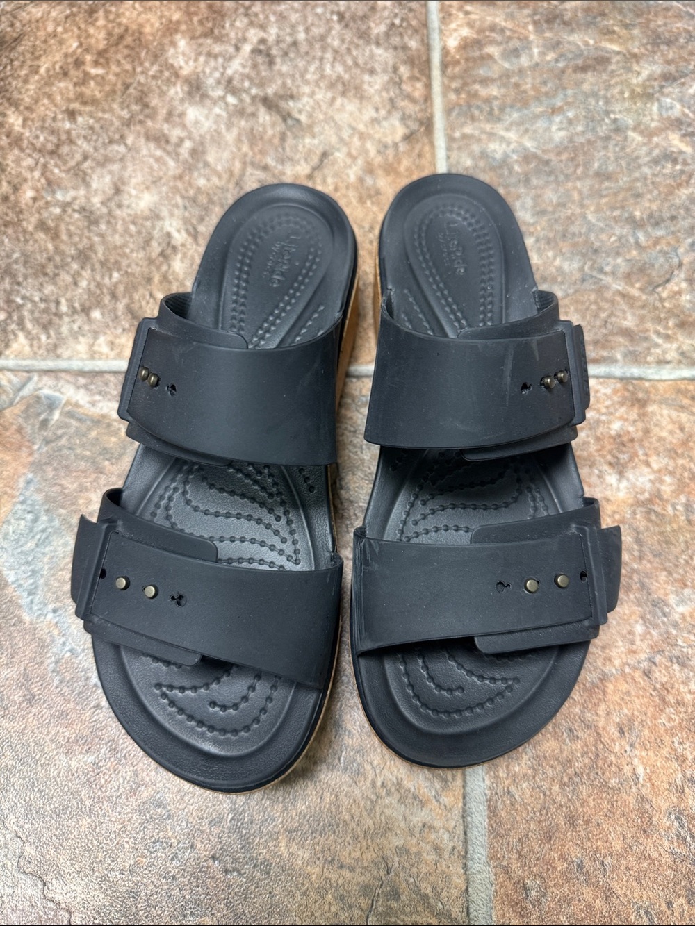 CROCS Men's Black Dual-Strap Slide Sandals with Adjustable Buckles